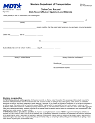 Form MDT-CON-105-16-1 Claim Cost Record - Daily Record of Labor, Equipment, and Materials - Montana, Page 2