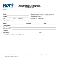 Form MDT-MAT-004 &quot;Standard Prestressed Beam Repair Documentation&quot; - Montana