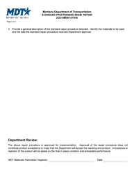 Form MDT-MAT-004 &quot;Standard Prestressed Beam Repair Documentation&quot; - Montana, Page 2