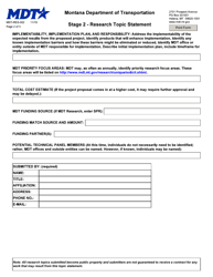Form MDT-RES-002 Stage 2 - Research Topic Statement - Montana, Page 2