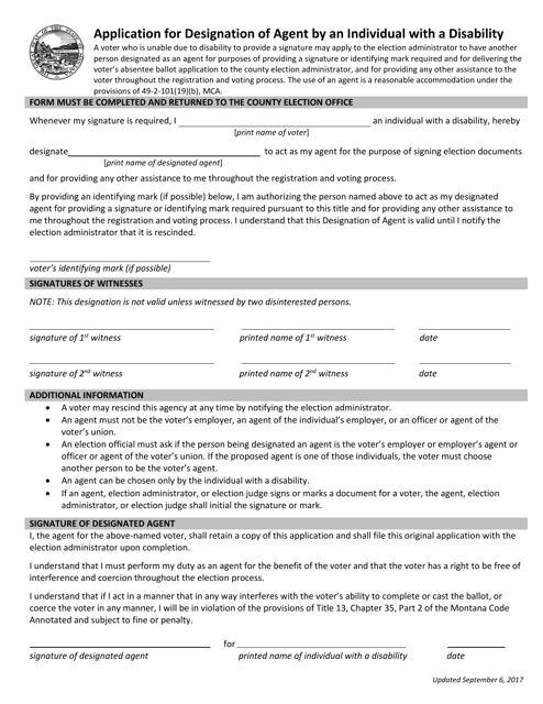 Application for Designation of Agent by an Individual With a Disability - Montana