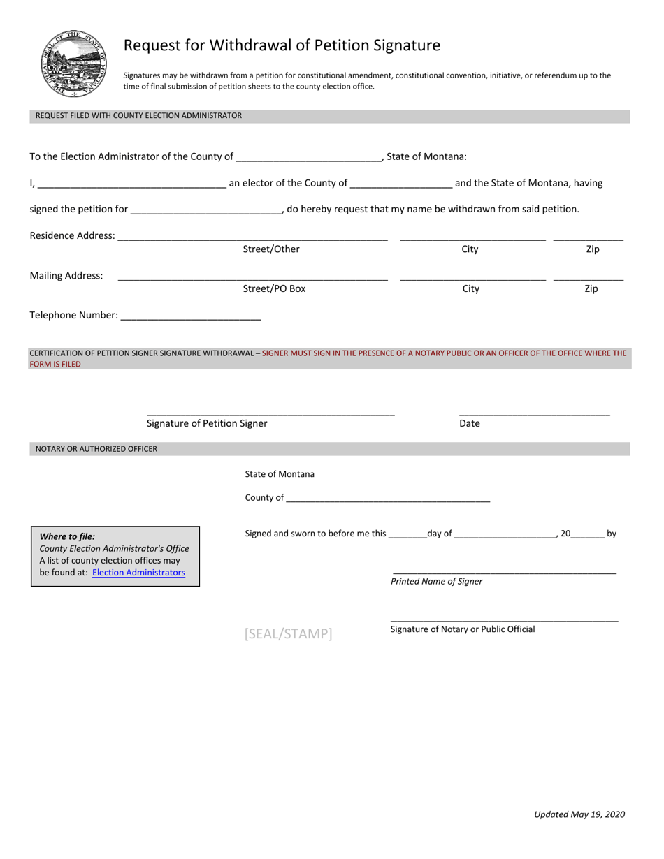 Montana Request for Withdrawal of Petition Signature - Fill Out, Sign ...