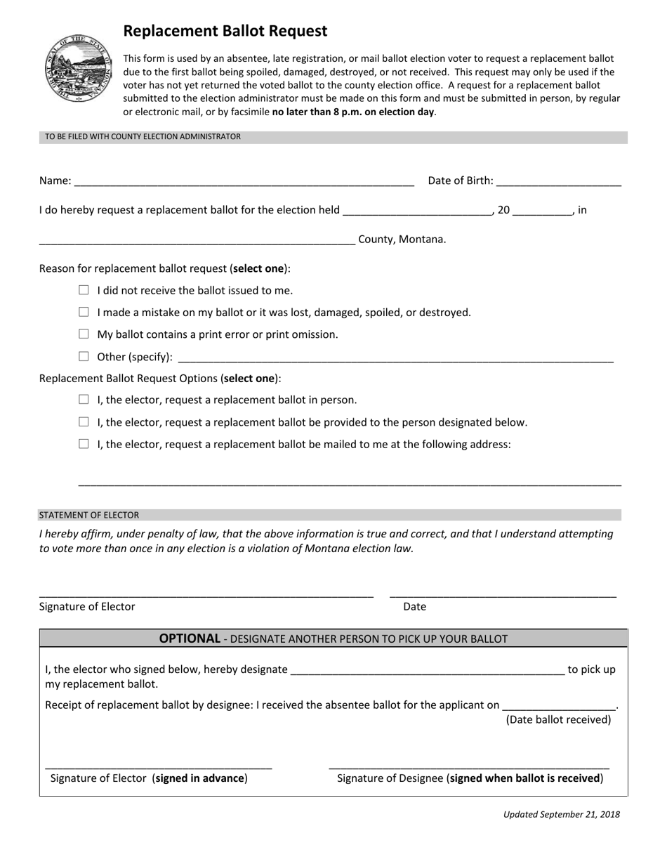 Replacement Ballot Request - Montana, Page 1