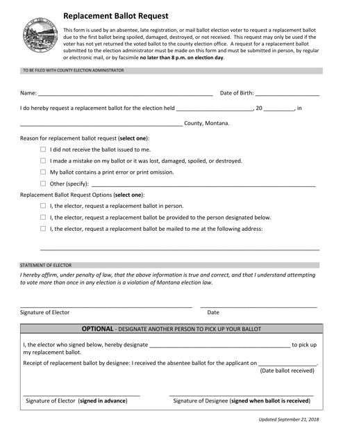 Replacement Ballot Request - Montana Download Pdf