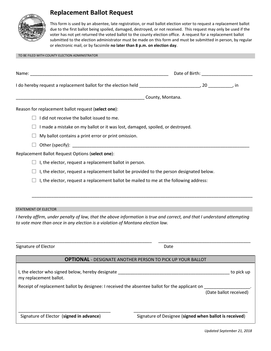 Montana Replacement Ballot Request Fill Out, Sign Online and Download