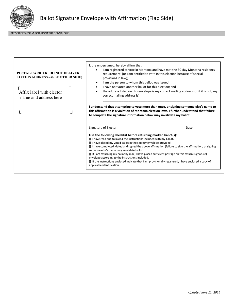 Montana Ballot Signature Envelope With Affirmation - Fill Out, Sign ...