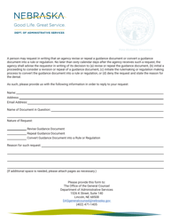 Document preview: Guidance Document Request Form - Nebraska