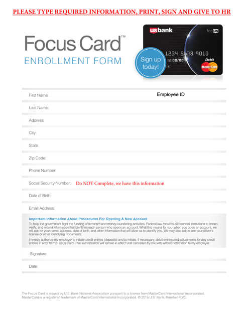 Focus Card Enrollment Form - Nebraska