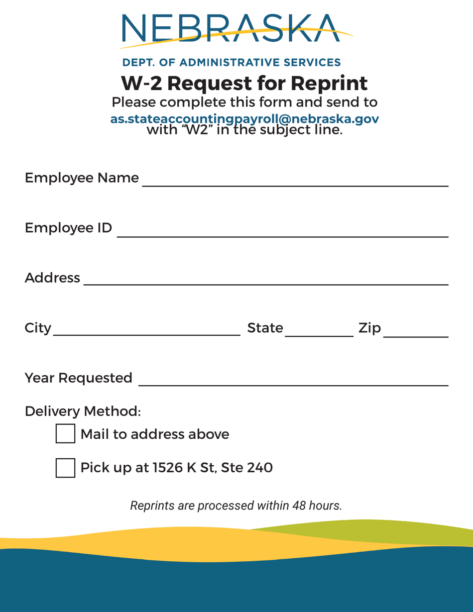 W-2 Request for Reprint - Nebraska, Page 1