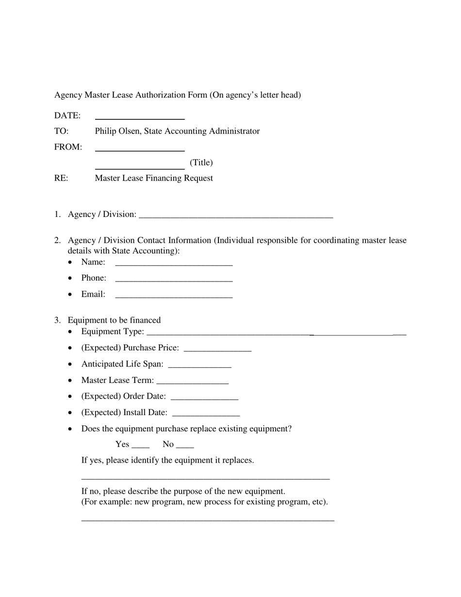 Agency Master Lease Authorization Form - Nebraska, Page 1