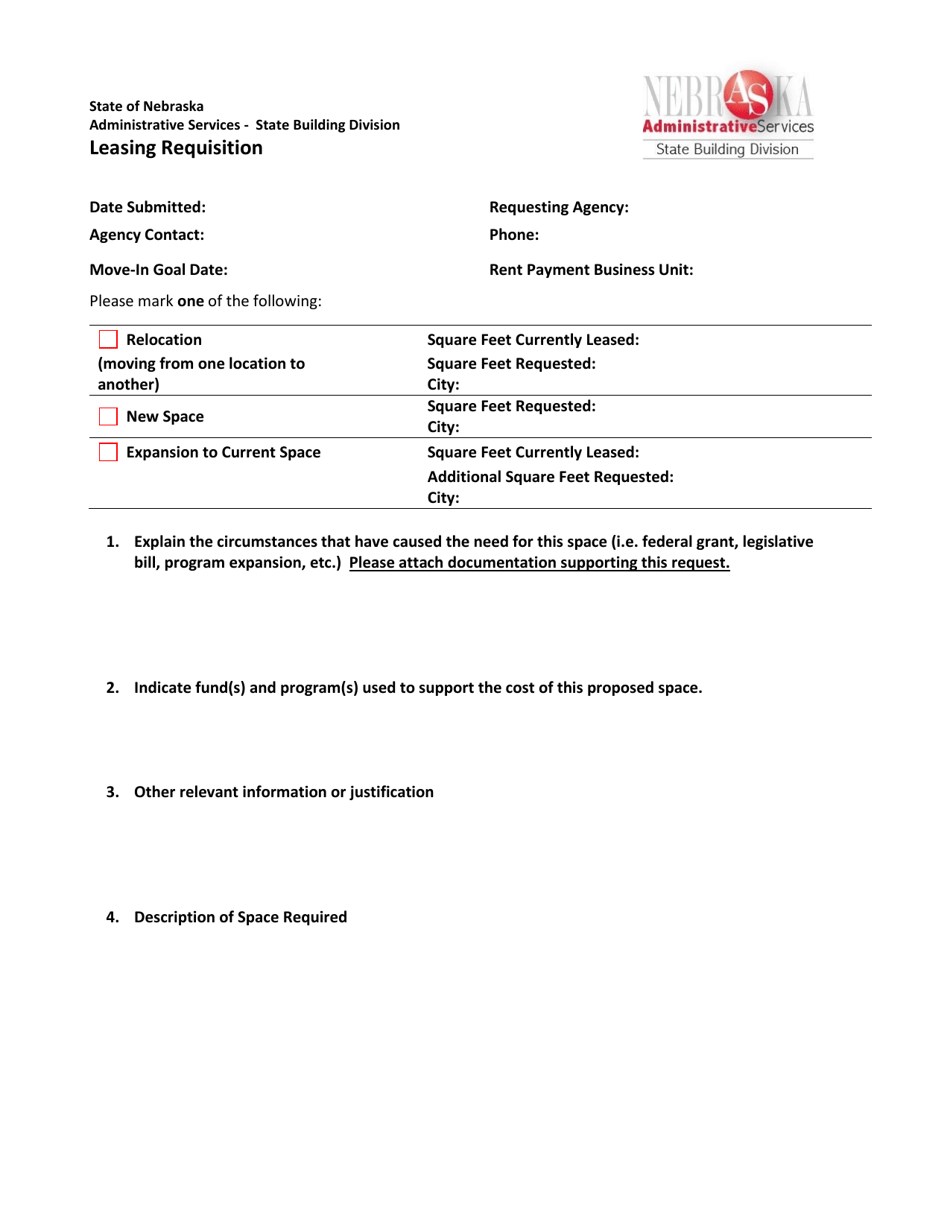 Form SBD-20-01 Leasing Requisition - Nebraska, Page 1