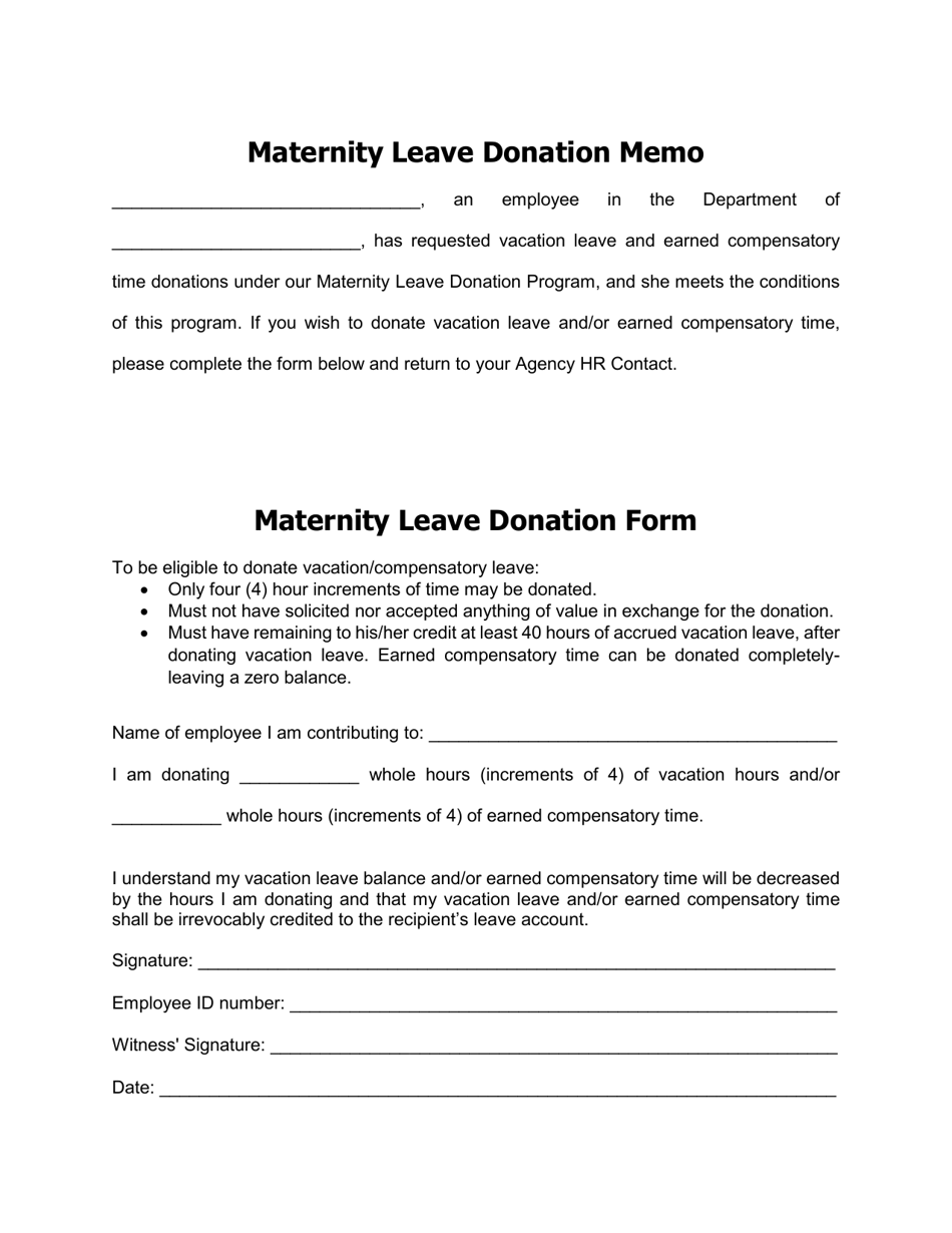 Maternity Leave Donation Form - Nebraska, Page 1