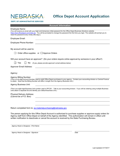 Office Depot Account Application - Nebraska