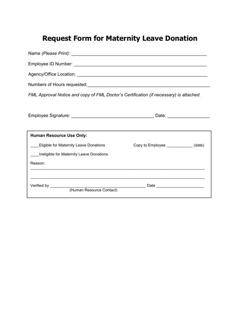 "Request Form for Maternity Leave Donation" - Nebraska Download Pdf