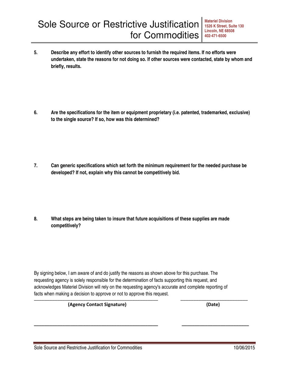Sole Source or Restrictive Justification for Commodities - Nebraska, Page 2