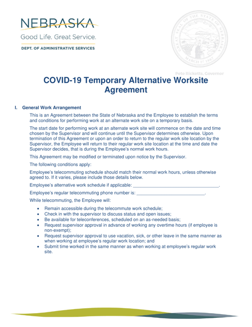 Covid-19 Temporary Alternative Worksite Agreement - Nebraska