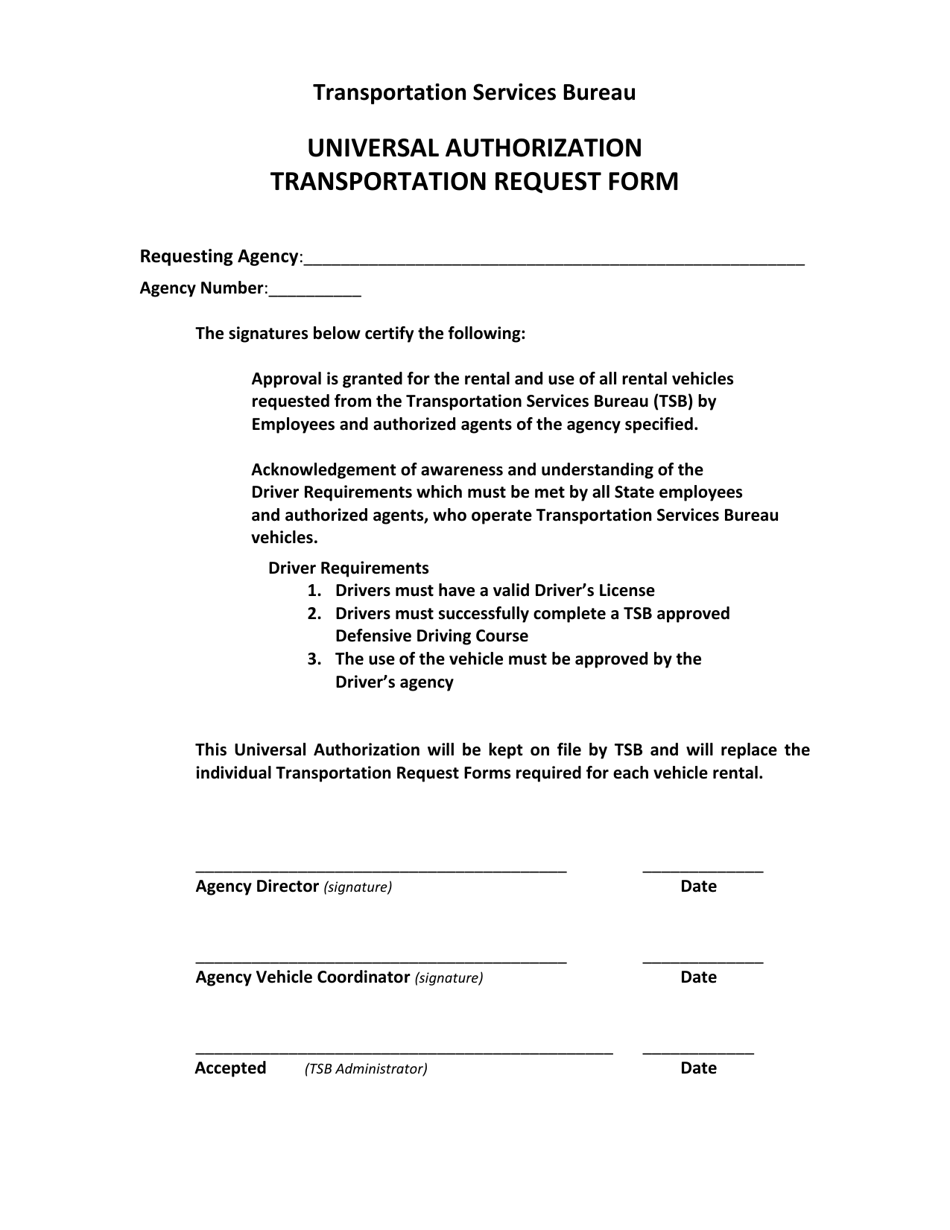 Universal Authorization Transportation Request Form - Nebraska, Page 1