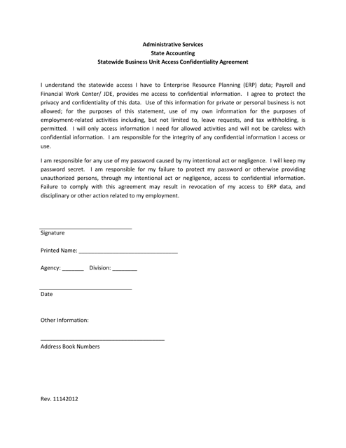 Statewide Business Unit Access Confidentiality Agreement - Nebraska