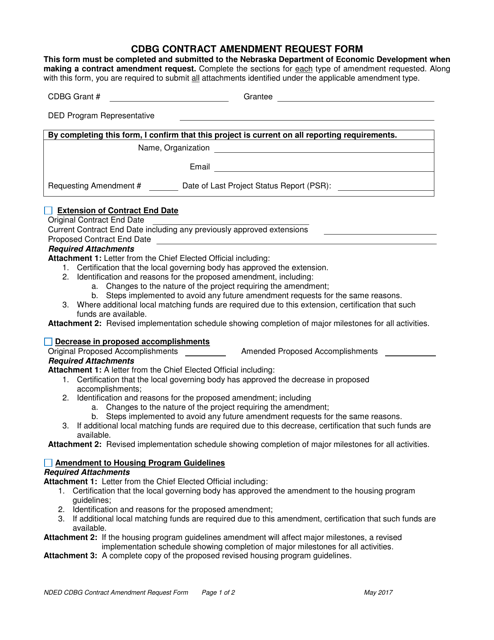 Cdbg Contract Amendment Request Form - Nebraska Download Pdf