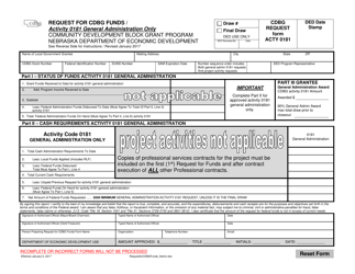 Form ACTY0181 &quot;Request for Cdbg Funds - Activity 0181 General Administration Only&quot; - Nebraska