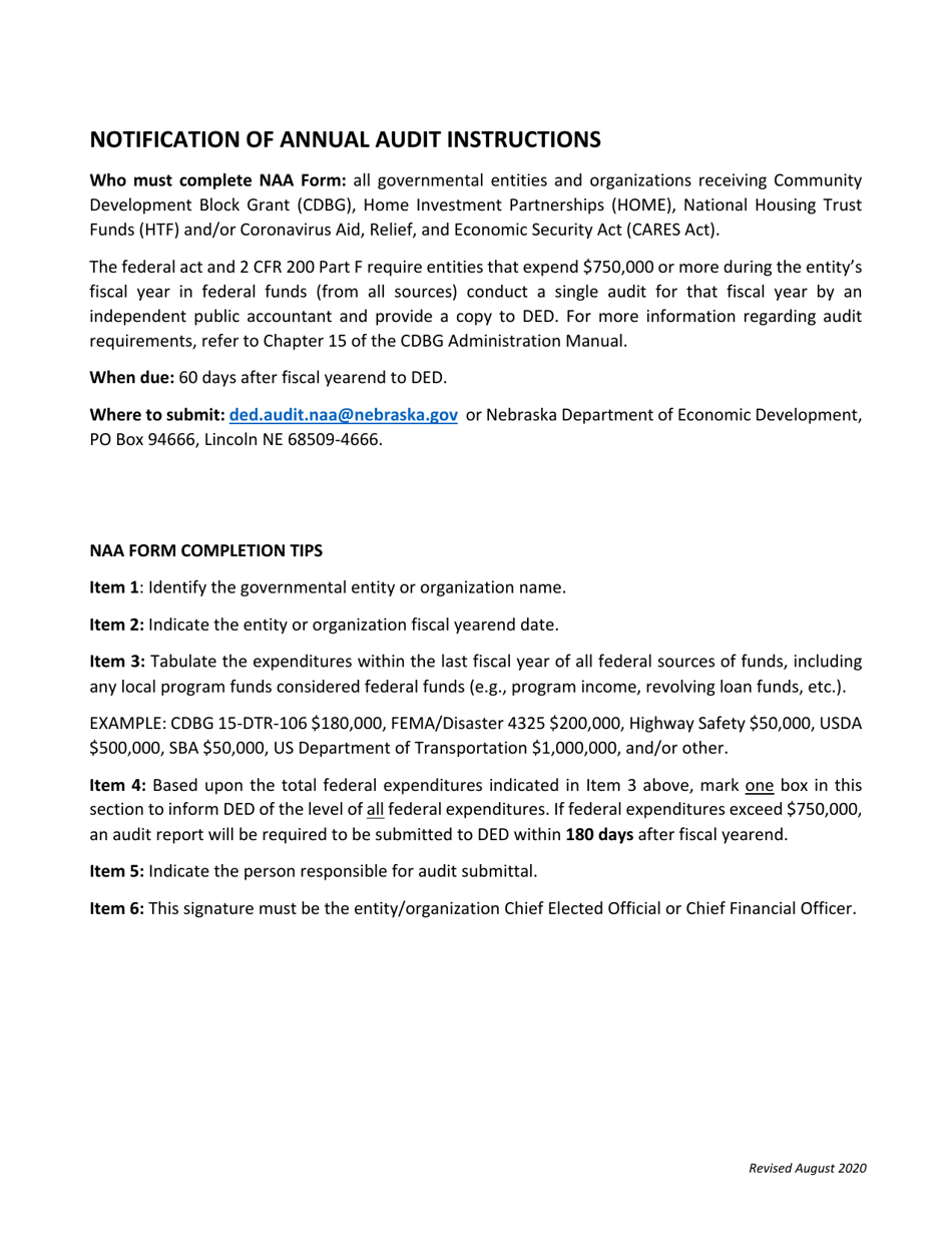 Notification of Audit Form (Naa) - Nebraska, Page 2