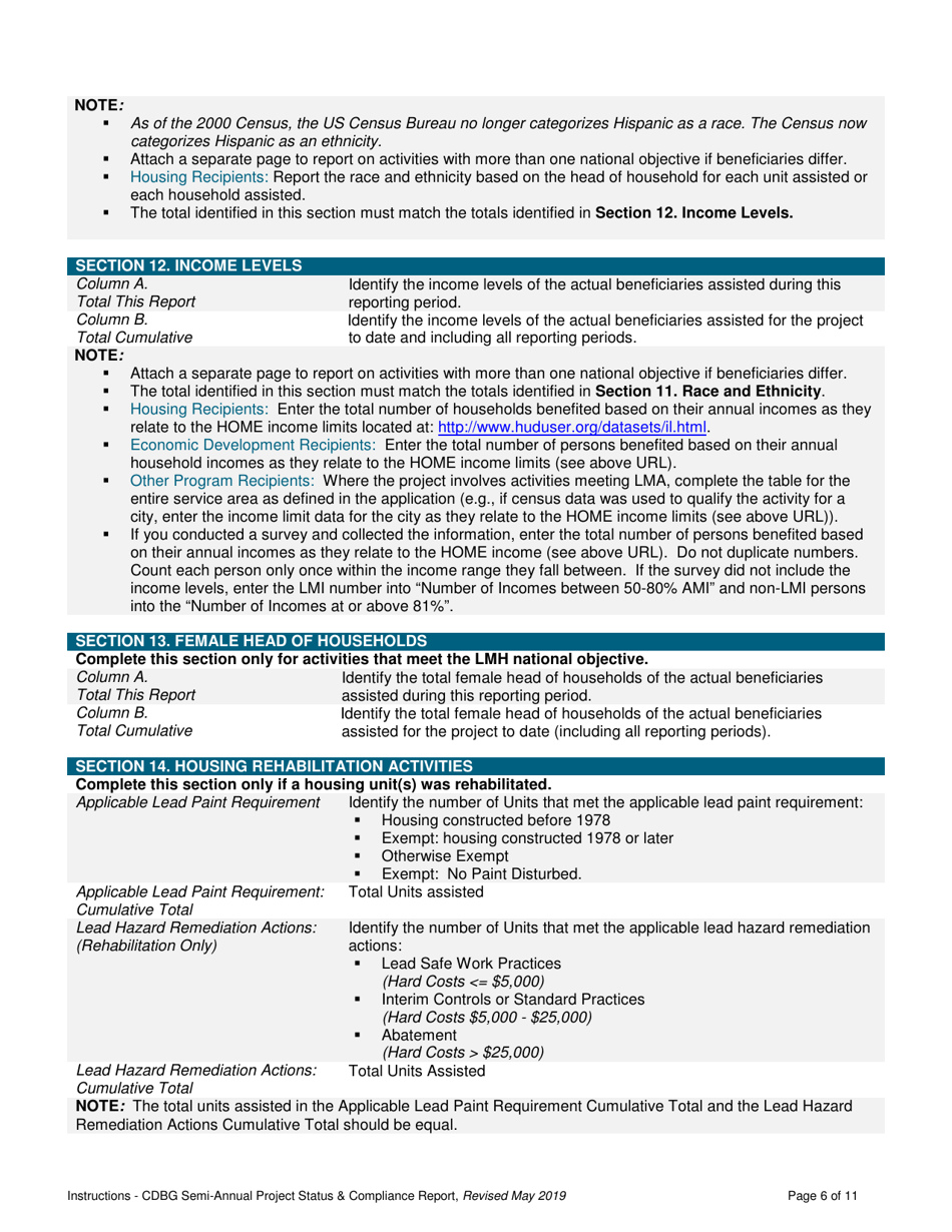 Instructions for Cdbg Semi-annual Project Status  Compliance Report - Nebraska, Page 6