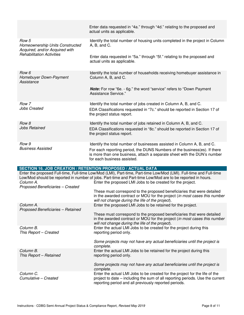 Instructions for Cdbg Semi-annual Project Status  Compliance Report - Nebraska, Page 8