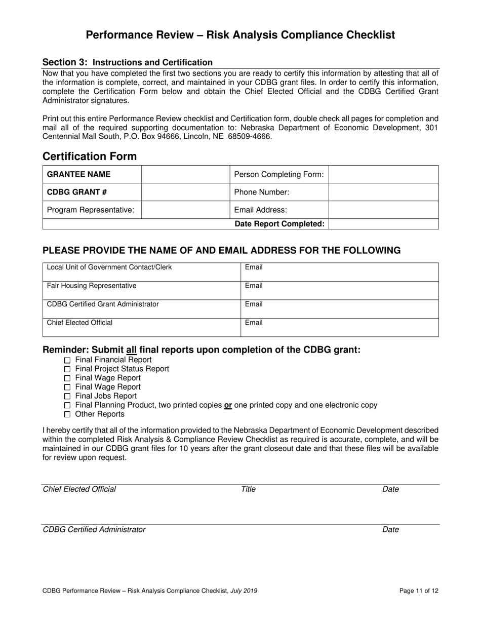 Performance Review - Risk Analysis Compliance Checklist - Nebraska, Page 12