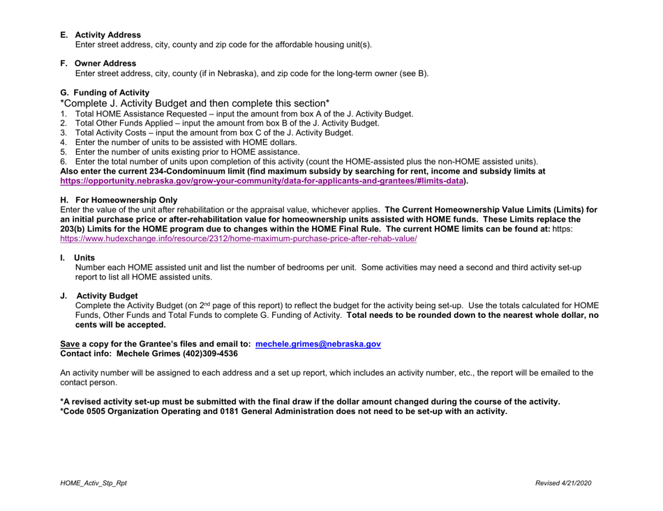 Home Activity Set-Up Report - Nebraska, Page 4