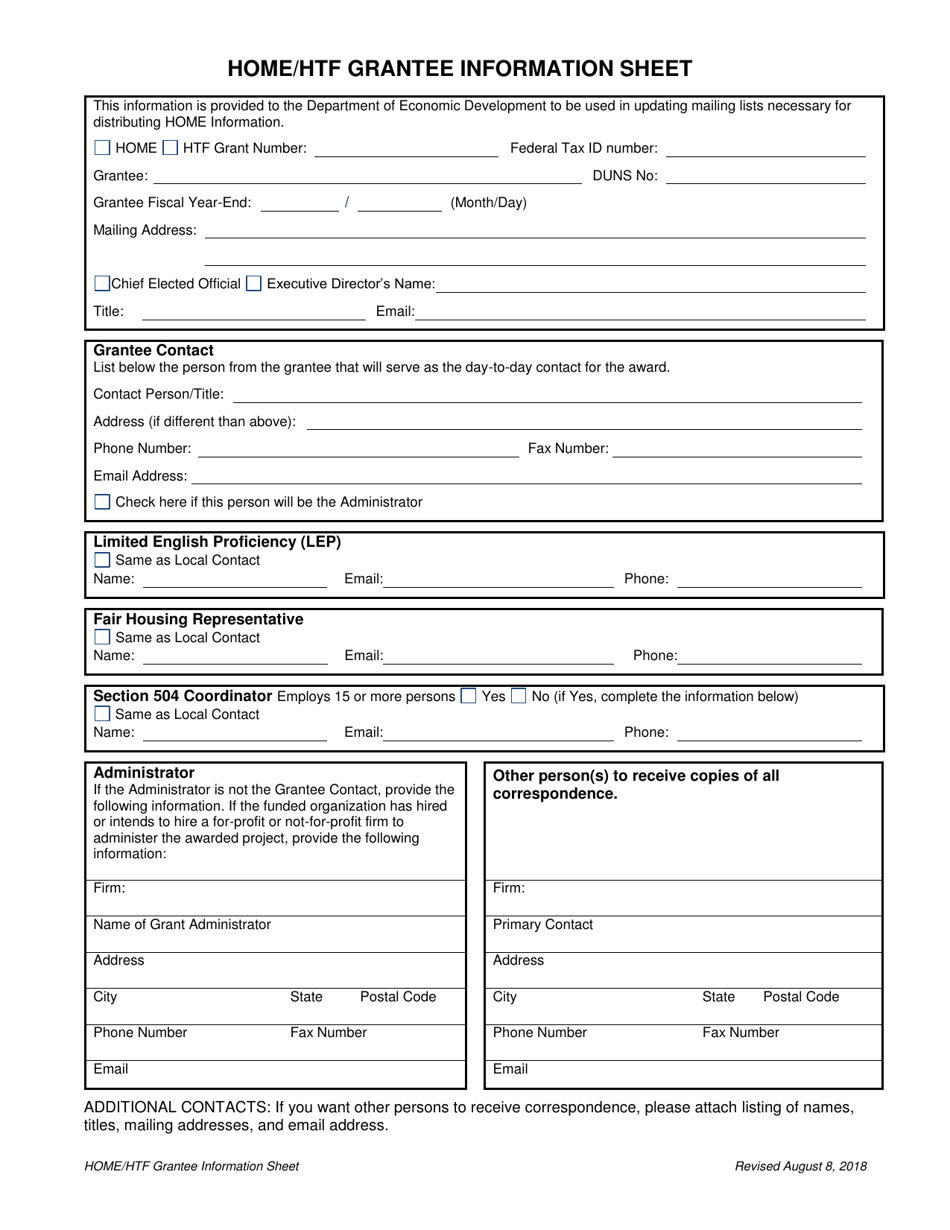 Nebraska Home/Htf Grantee Information Sheet Fill Out, Sign Online and