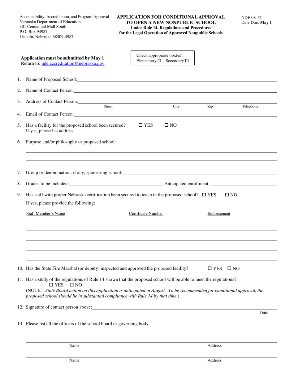 NDE Form 08-12 Download Printable PDF or Fill Online Application for ...