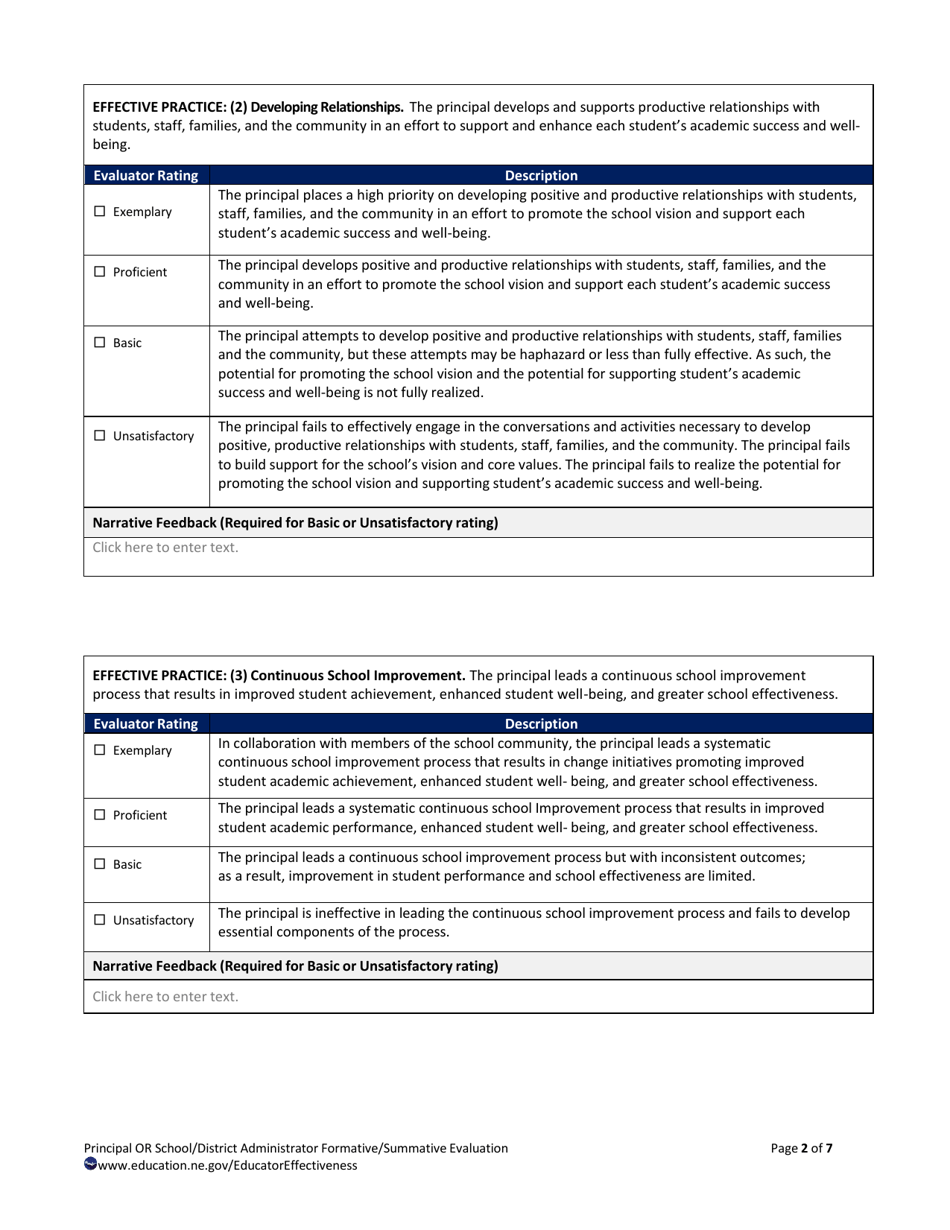 Principal or School / District Administrator Formative / Summative Evaluation - Nebraska, Page 2