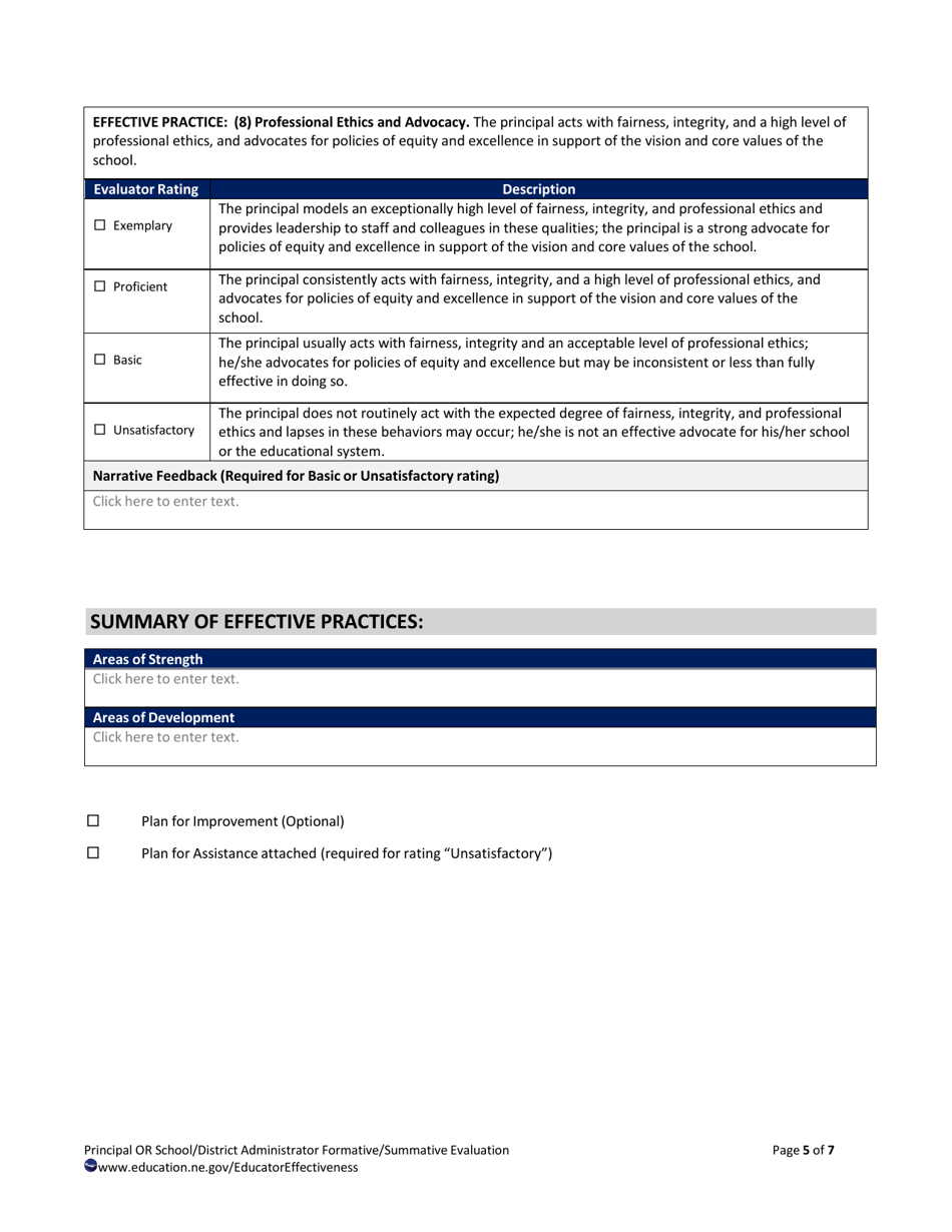Principal or School / District Administrator Formative / Summative Evaluation - Nebraska, Page 5