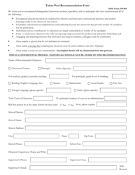 NDE Form 10-004 Talent Pool Recommendation Form - Nebraska