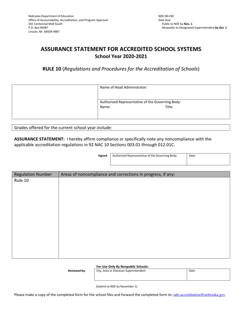 NDE Form 08-030 2021 Printable Pdf