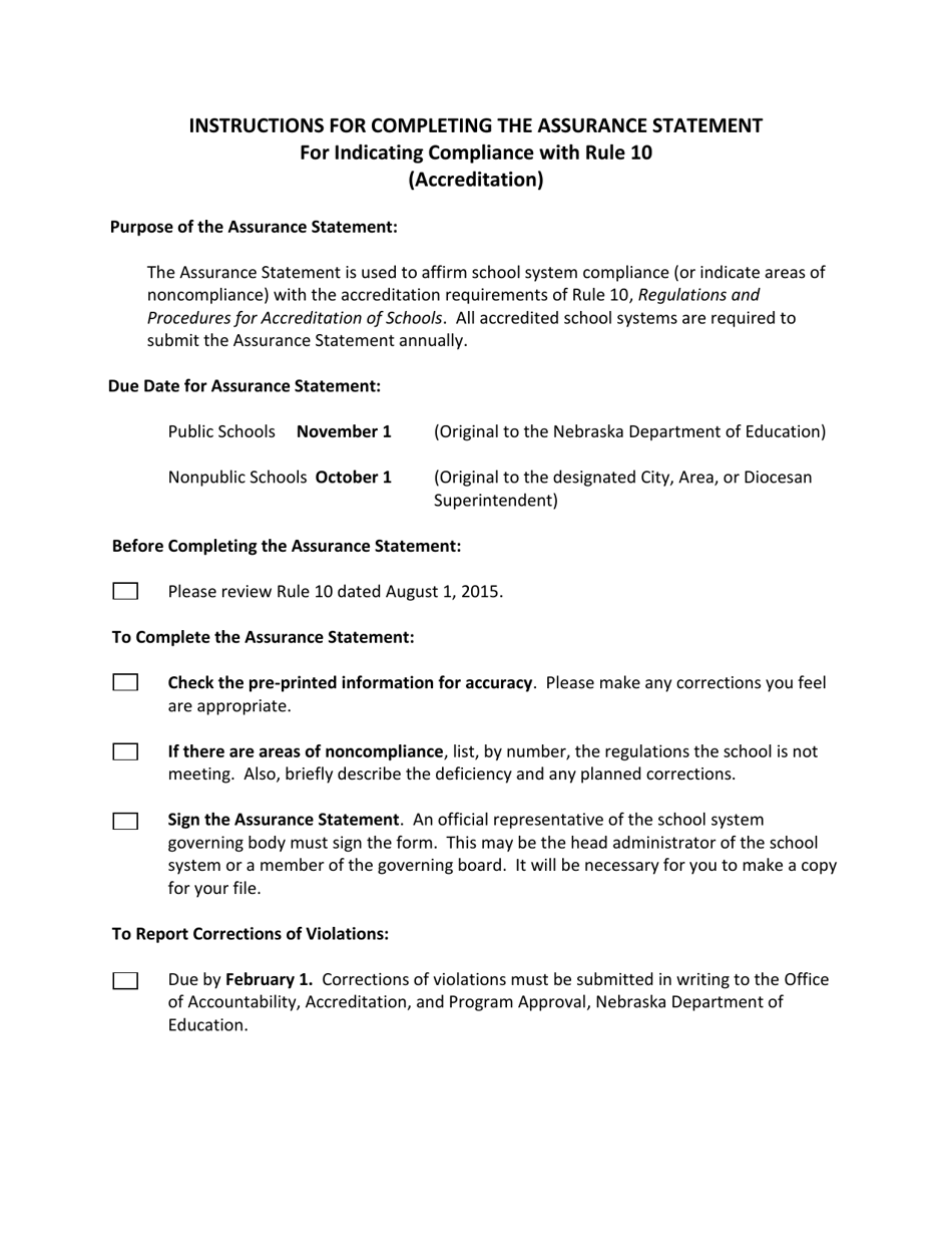 NDE Form 08-030 Assurance Statement for Accredited School Systems - Nebraska, Page 2