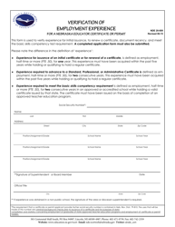 NDE Form 20-009 &quot;Verification of Employment Experience for a Nebraska Educator Certificate or Permit&quot; - Nebraska