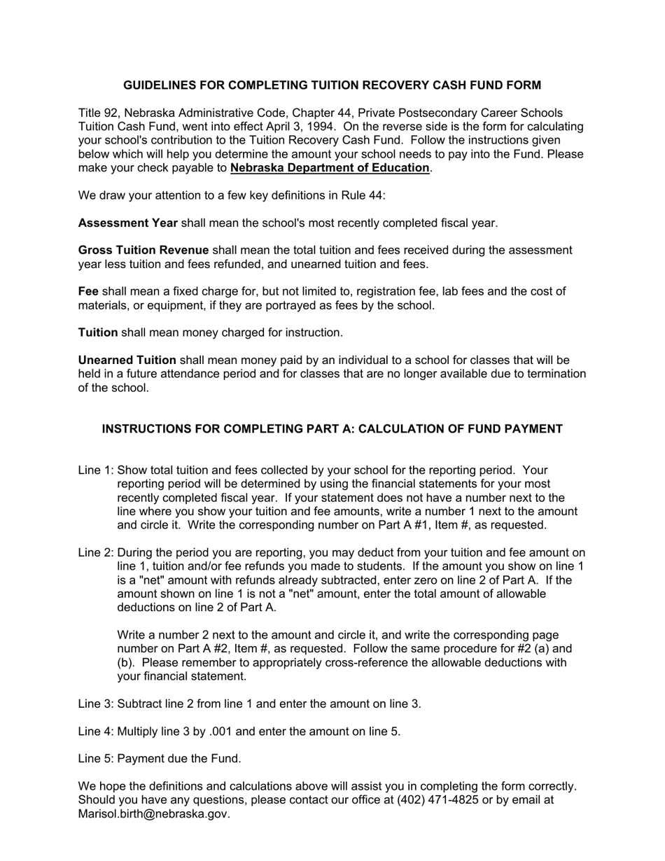 Tuition Recovery Cash Fund Form - Nebraska, Page 3
