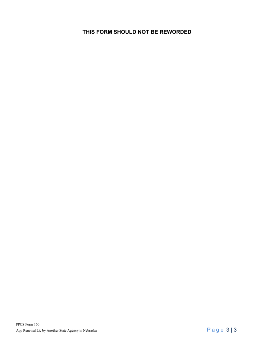 PPCS Form 160 Renewal Application for a School Licensed by Another State Agency in Nebraska - Nebraska, Page 3