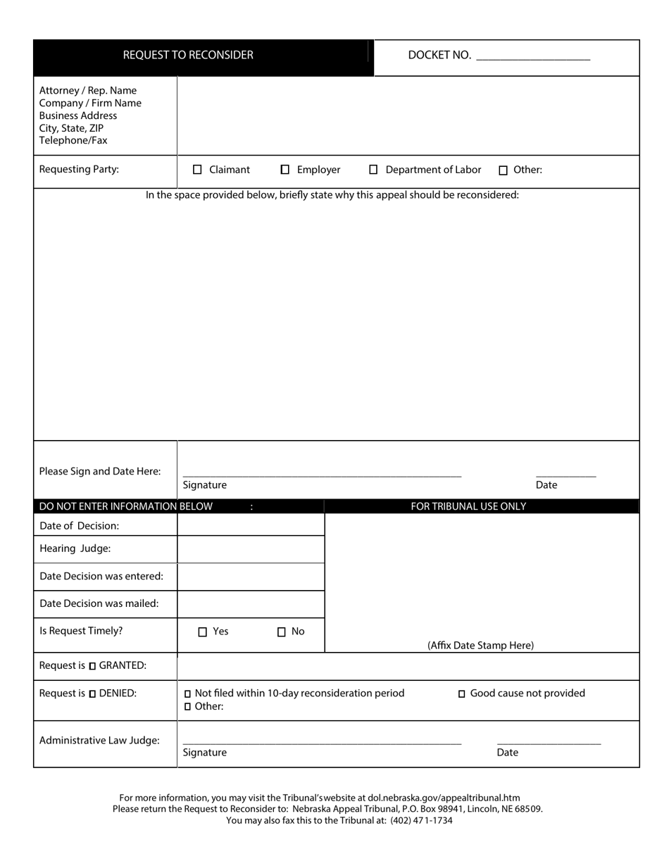 Nebraska Request to Reconsider - Fill Out, Sign Online and Download PDF ...