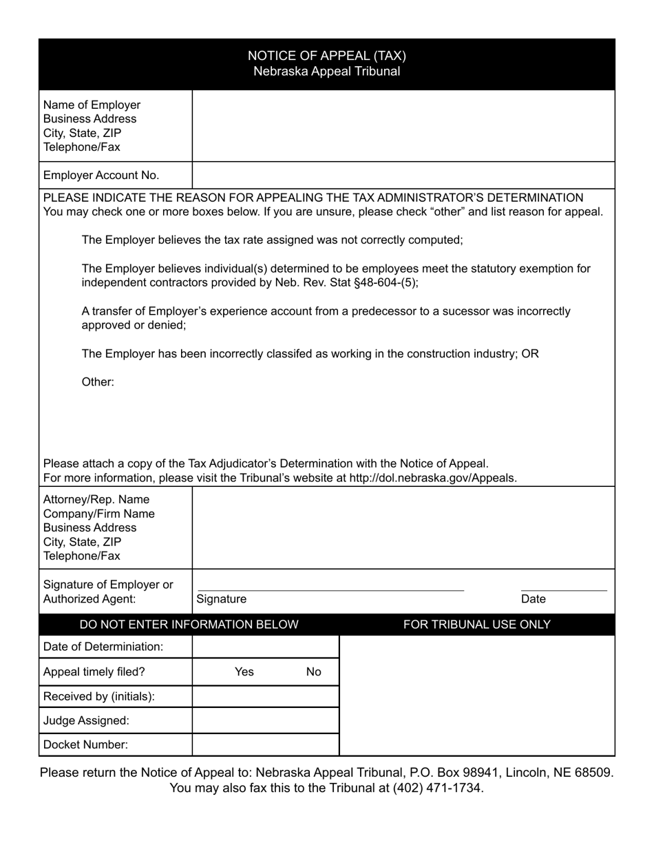 Notice of Appeal (Tax) - Nebraska, Page 1