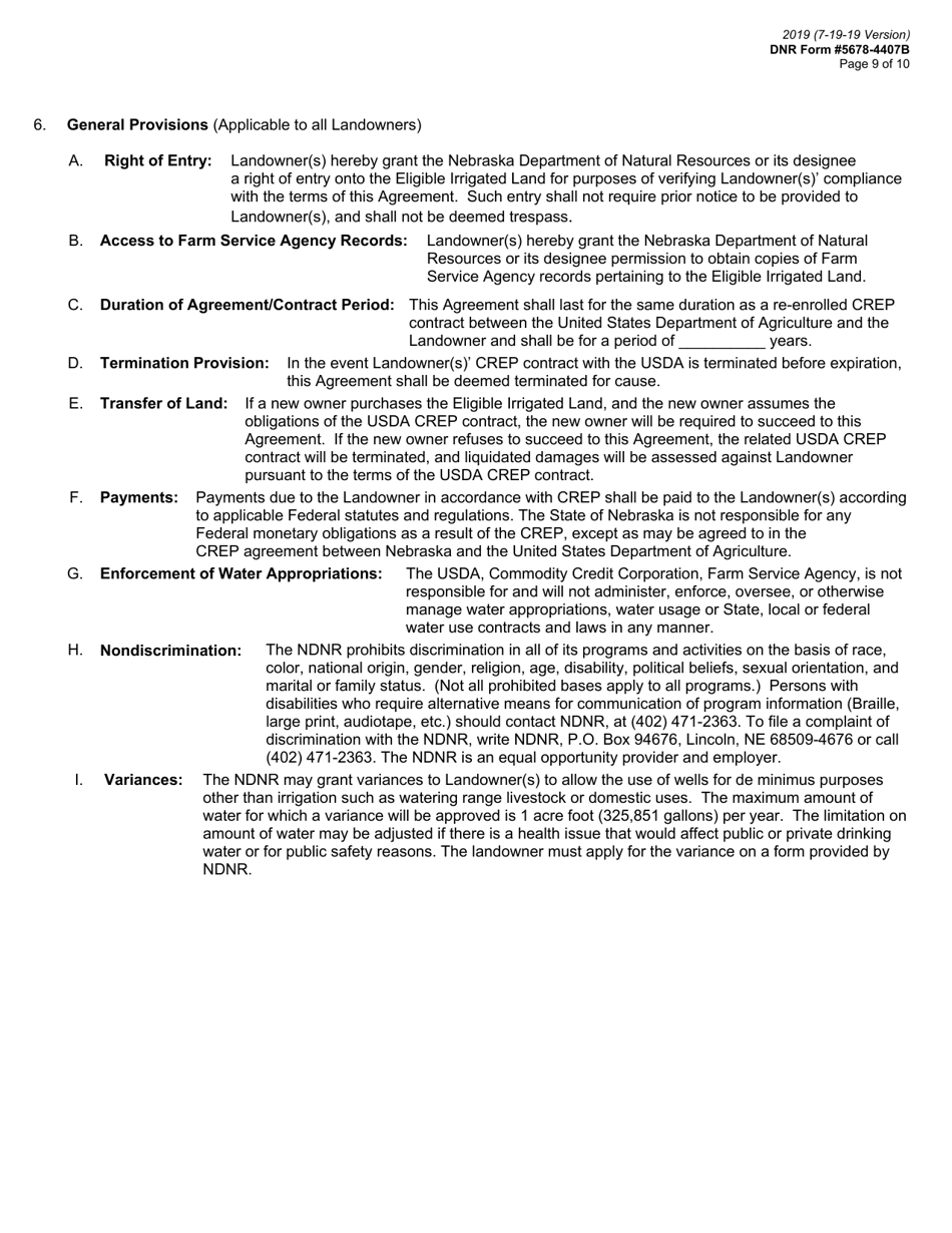 DNR Form 5678-4407B Re-enrolled Water Use Contract - Nebraska, Page 9