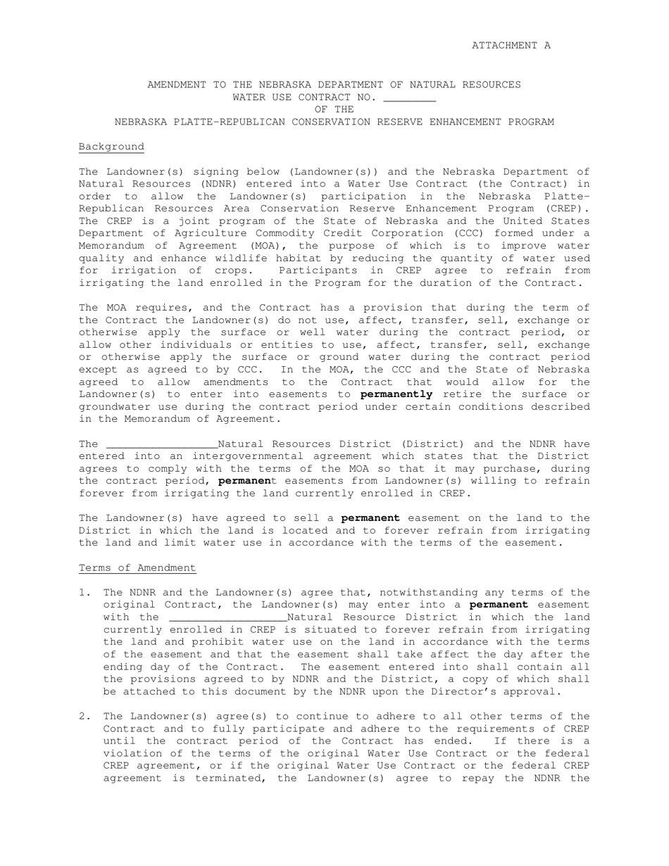 Request for Amendment to Crep Water Use Contract for Permanent Easement - Nebraska, Page 6