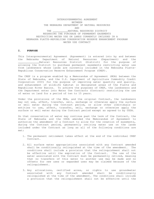 Request for Amendment to Crep Water Use Contract for Permanent Easement - Nebraska Download Pdf