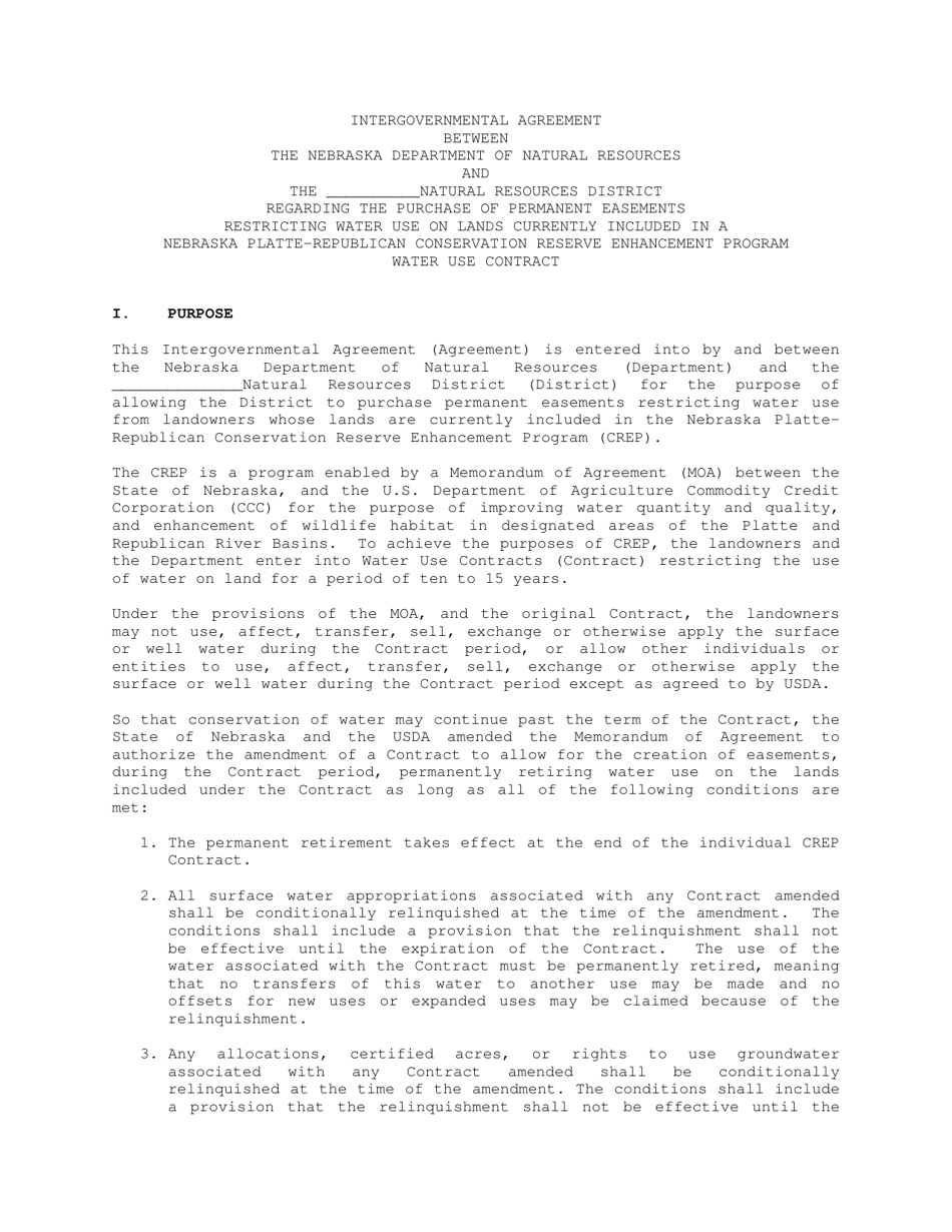 Nebraska Request for Amendment to Crep Water Use Contract for Permanent Nebraska Request for Amendment to Crep Water Use Contract for Permanent