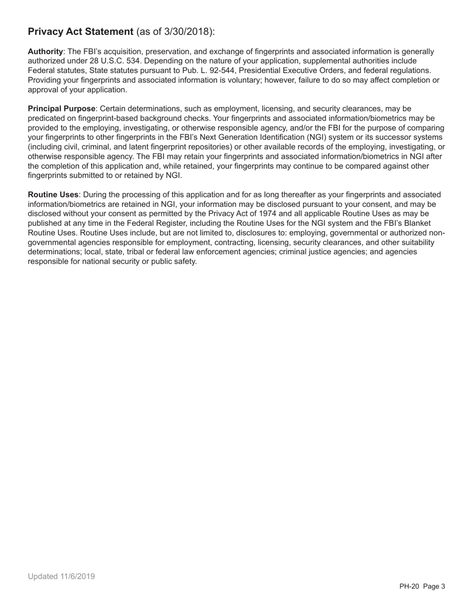 Form PH-20 Child Care Fingerprint Criminal History Check Application - Nebraska, Page 3