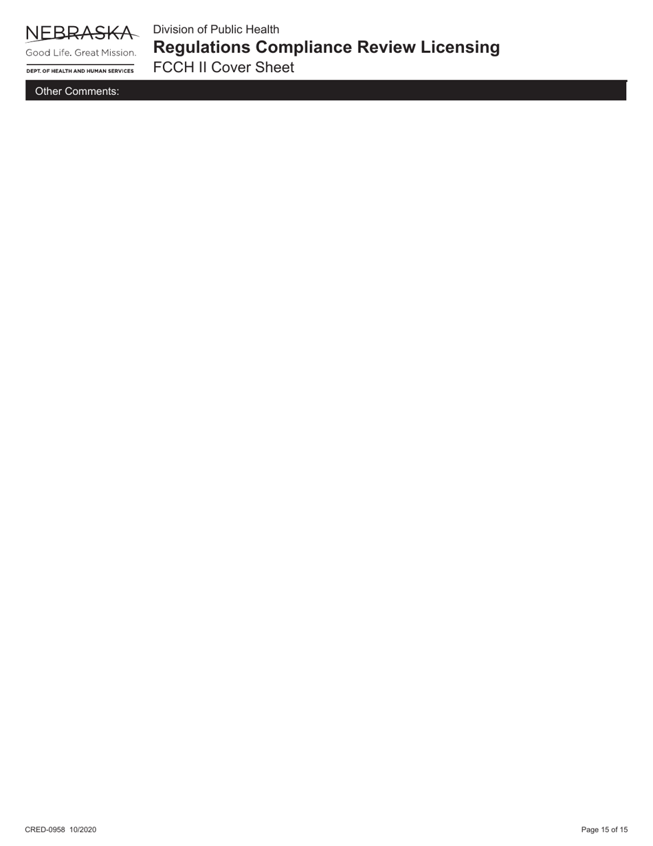 Form CRED-0958 Regulations Compliance Review Licensing - Fcch II Cover Sheet - Nebraska, Page 15