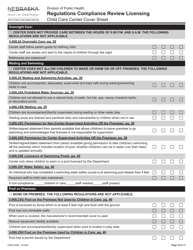 Form CRED-0964 Regulations Compliance Review Licensing - Child Care Center Cover Sheet - Nebraska, Page 10
