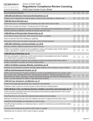 Form CRED-0964 Regulations Compliance Review Licensing - Child Care Center Cover Sheet - Nebraska, Page 8