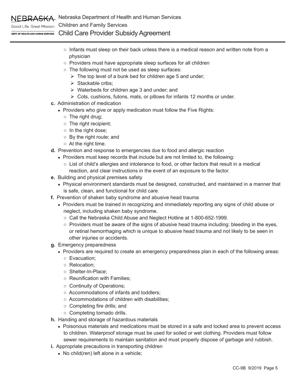 Form CC-9B Child Care Provider Subsidy Agreement - Nebraska, Page 5